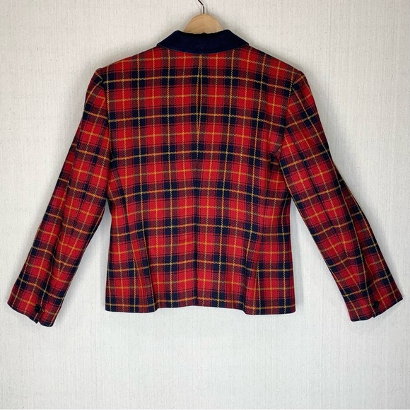 Jones NY~VINTAGE‎ 90s~Women’s 100% Wool Tartan Plaid Velvet Collar Blazer~Sz 10 - Picture 6 of 15
